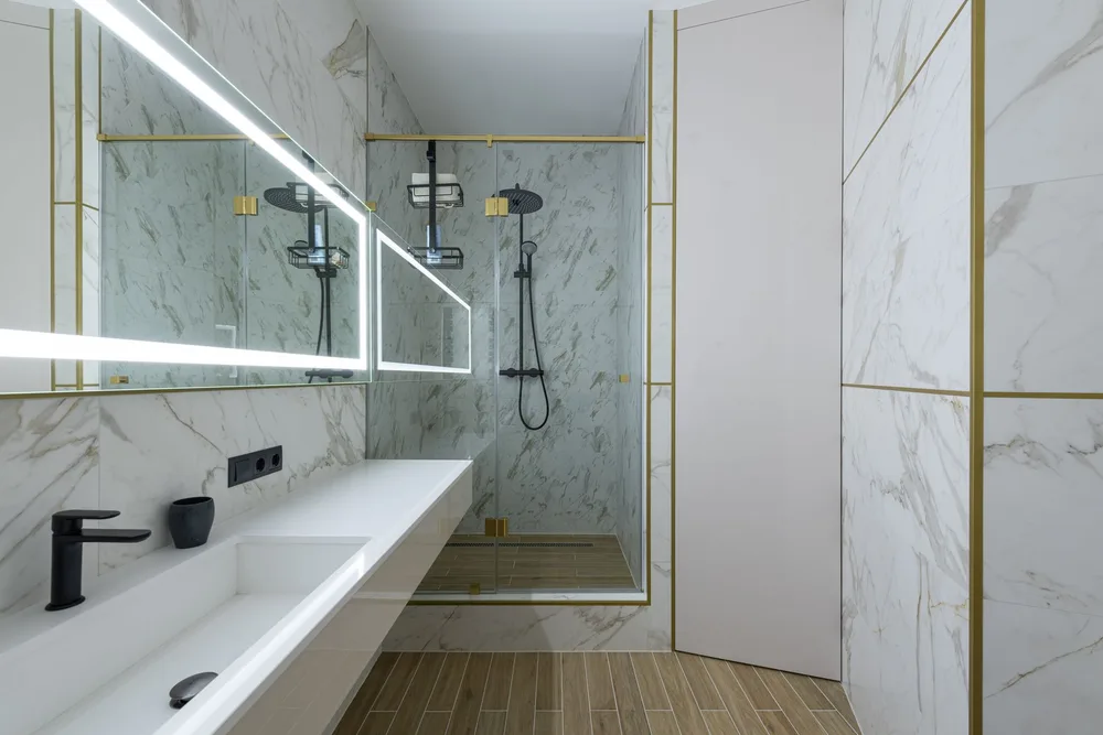 Finished bathroom remodeling in Littleton, MA — contractor homeowner bathroom estimate meeting
