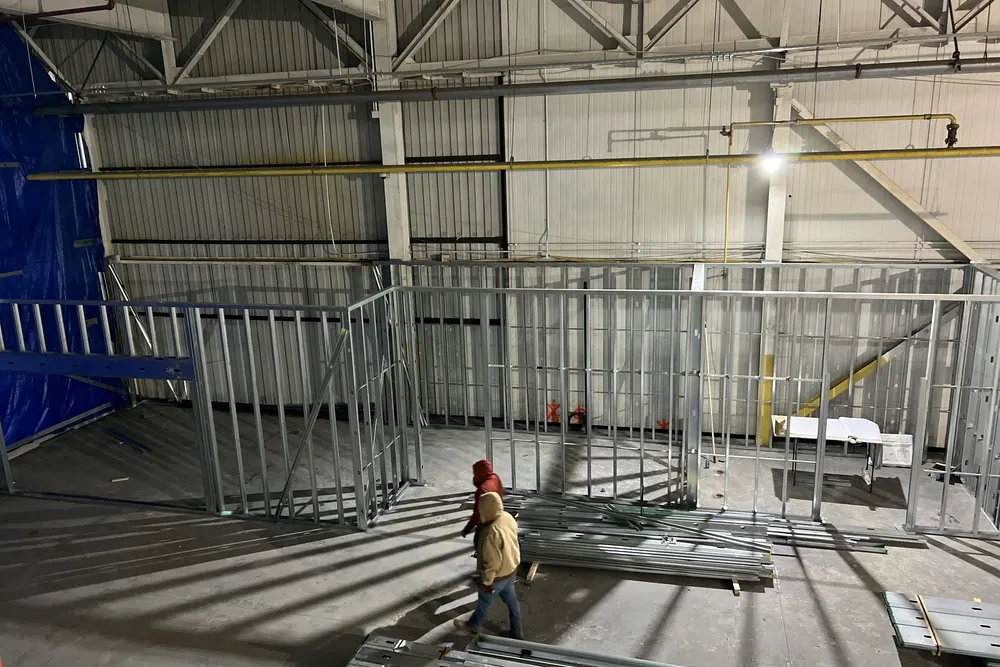 Steel stud framing for a commercial interior build-out by DeFaria Construction