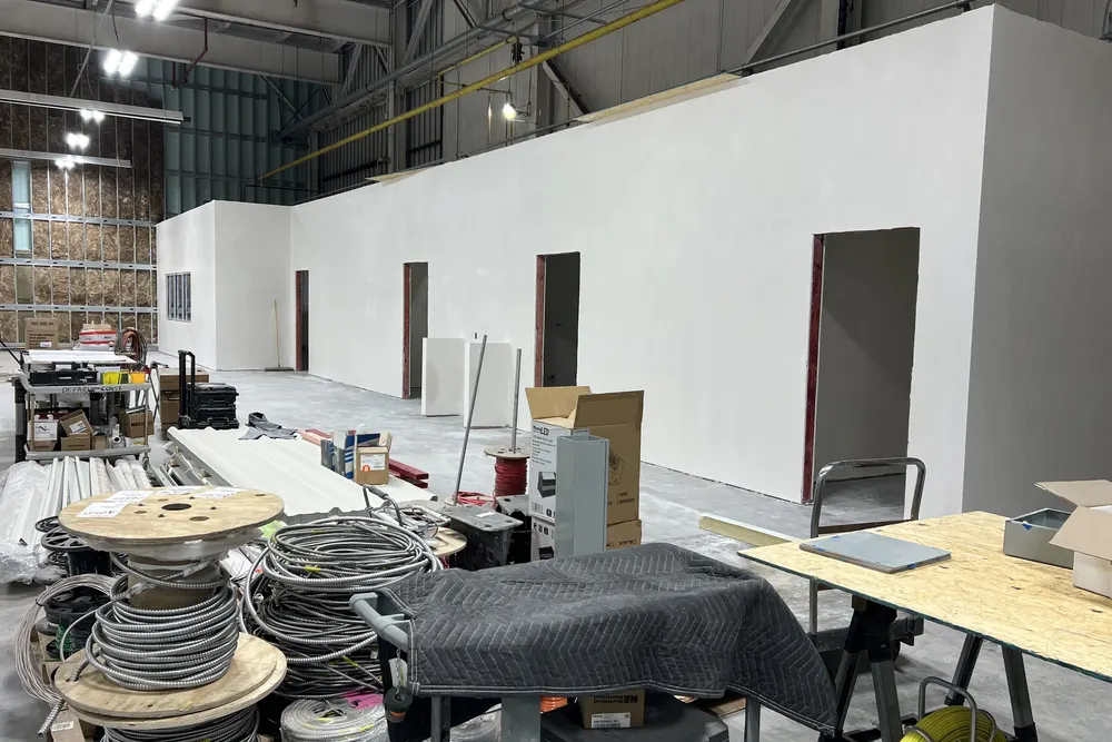New drywall partition walls inside a commercial warehouse