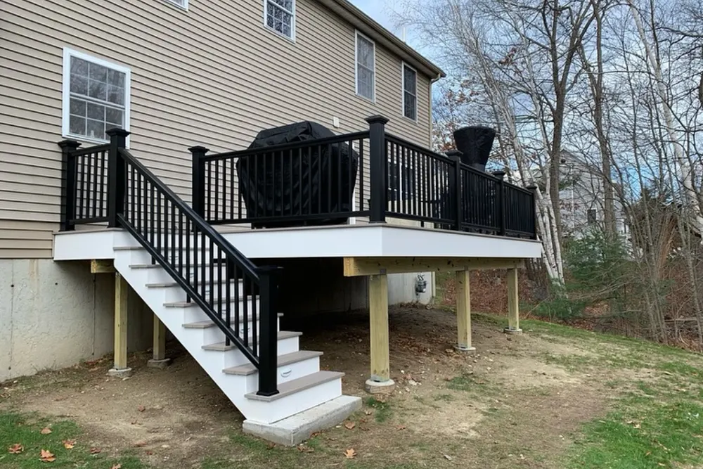 Finished decks and patios in Lynn, MA, deck layout stairs railing